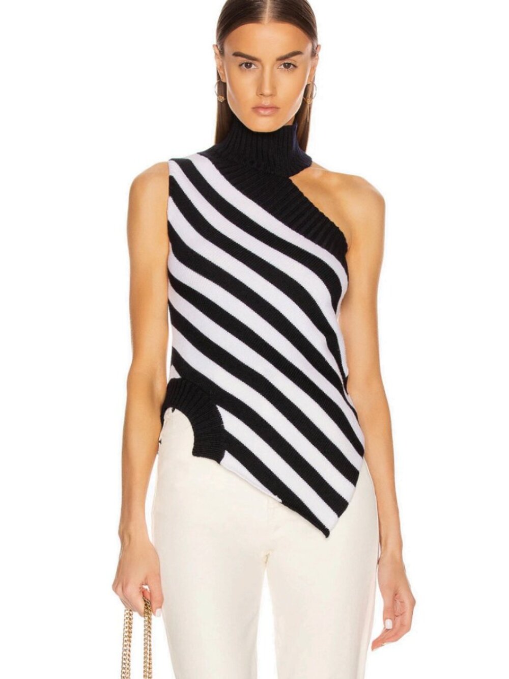Monse Made in Italy One Shoulder Wool Striped Turtleneck Sweater Sz M